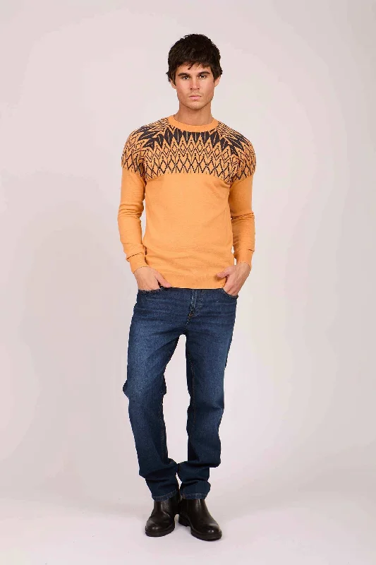 Men Regular Fit Pullover - Orange Oblong Neck Pullover