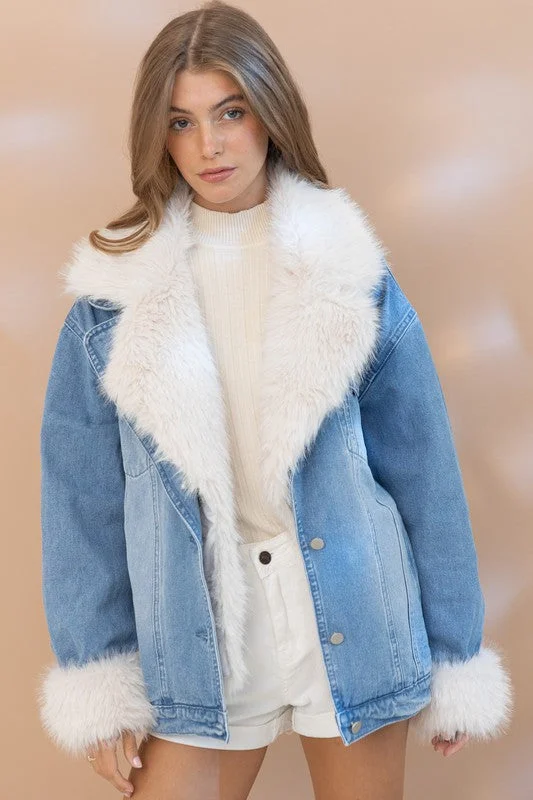 This One Is Fur You Faux Fur Denim Jacket Knit Fabric Woven Fabric Fleece Fabric