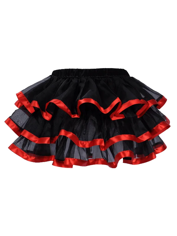 Black 1980s Steampunk Mesh Patchwork Cake Skirt silk skirt elegant