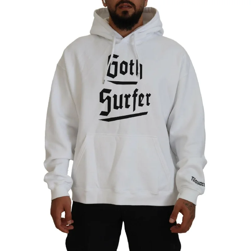 Dsquared² White Cotton Hooded Printed Men Pullover Sweater Textured Knit Design