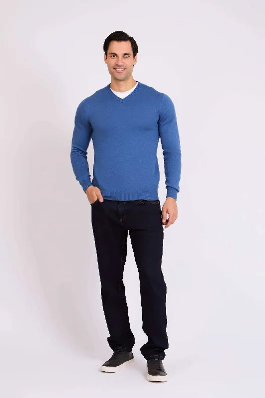 Men Regular Fit Pullover - Blue Kimono Neck Pullover