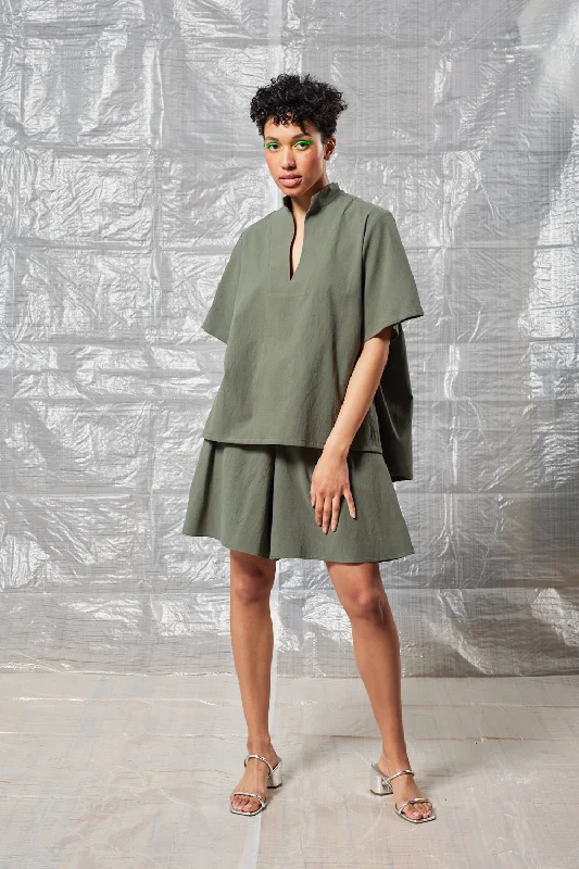 Collared Pullover (Sage) Lantern Sleeve Elegant