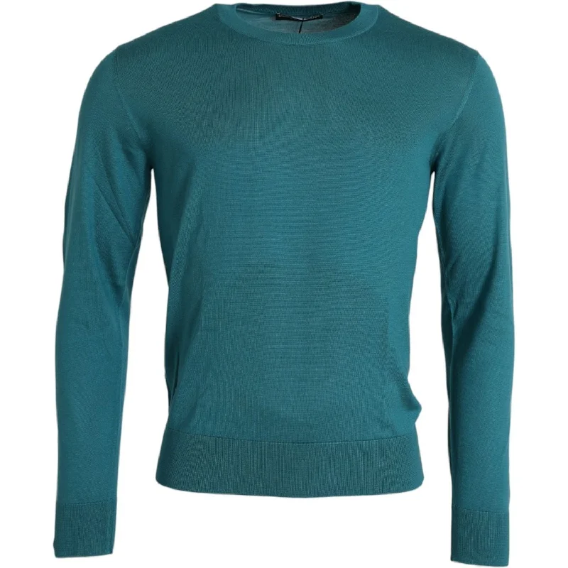 Dolce & Gabbana Dark Green Silk Crew Neck Pullover Sweater Boyleg Sleeve Pullover