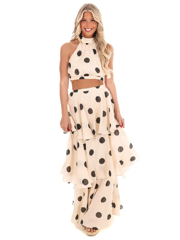 In Our Moment Polka Dot Maxi Skirt Set chiffon skirt floaty
