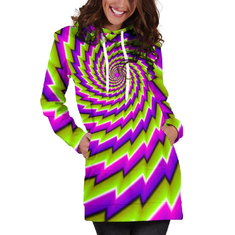 Green Twisted Moving Optical Illusion Pullover Hoodie Dress