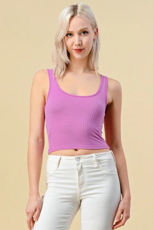 Heart & Hips Ribbed Rounded Square Neck Tank Tops crew neck tank