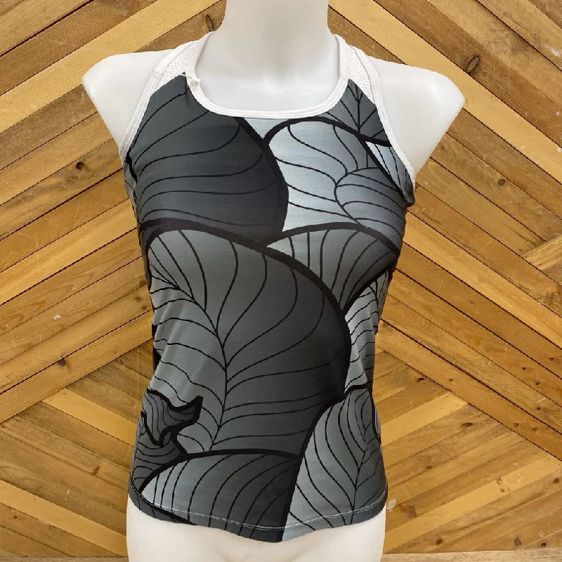 Sugoi - Women's Leaf Pattern Tank Top: Grey / White-women- soft pink tank