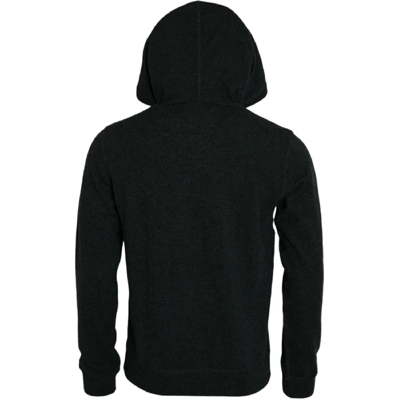 Dolce & Gabbana Dark Gray Cashmere Hooded Pullover Sweater One Shoulder Top