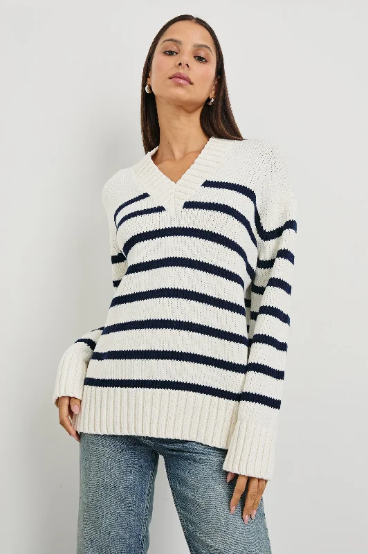PENNY SWEATER - IVORY NAVY STRIPE Fleece Sweater Nylon Polyester