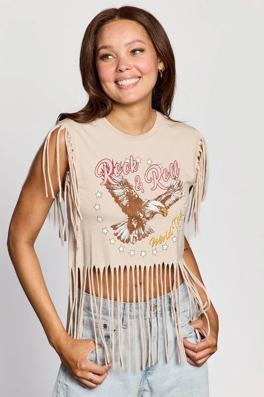 Rock & Roll Fringe Crop Tank halter tank top