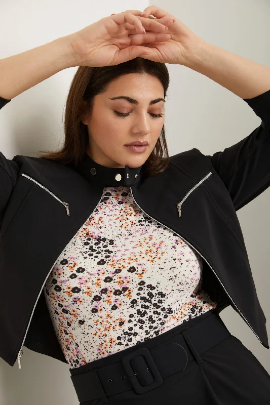 Sport Chic cropped jacket with front zipper Embroidered Jacket Appliqued Jacket Beaded Jacket