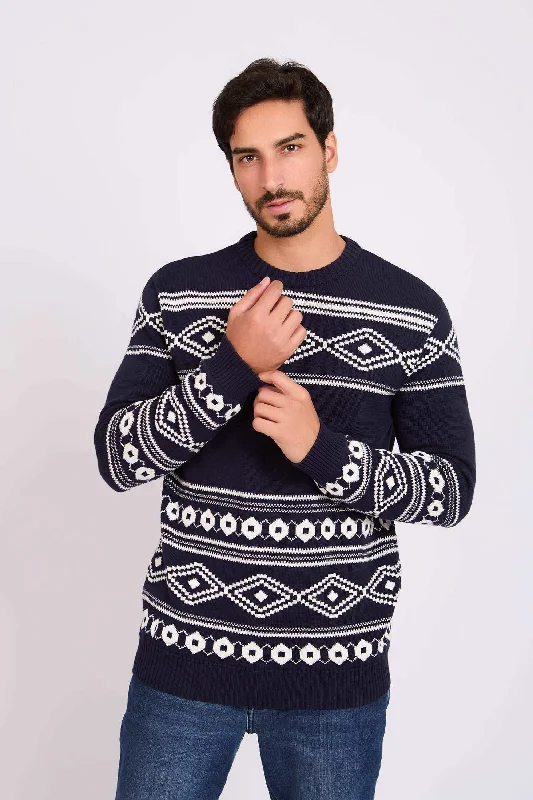 Men Regular Fit Pullover - Blue Deep Neck Pullover