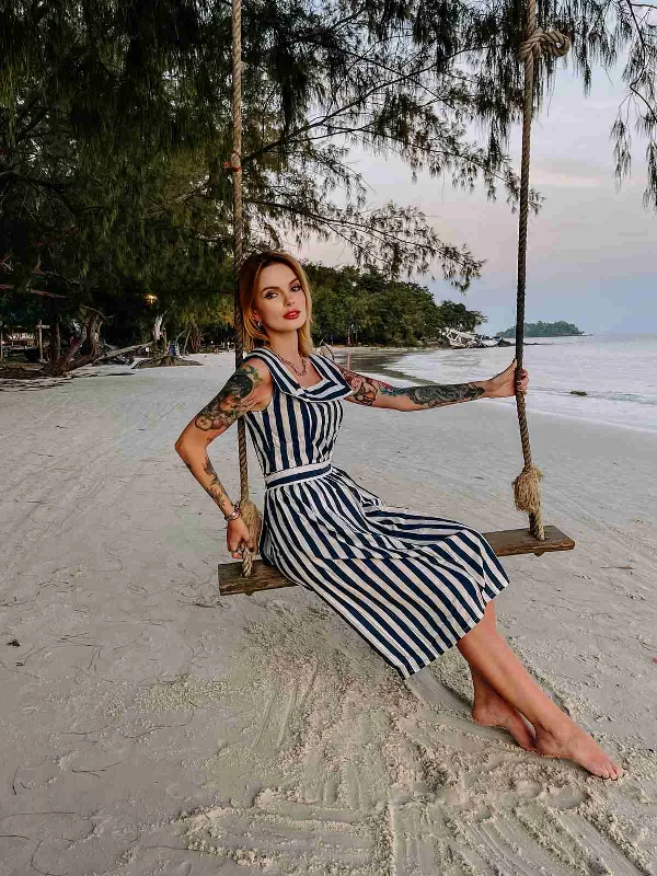 Navy 1950s Stripes Sailor Romper & Skirt wool skirt warm