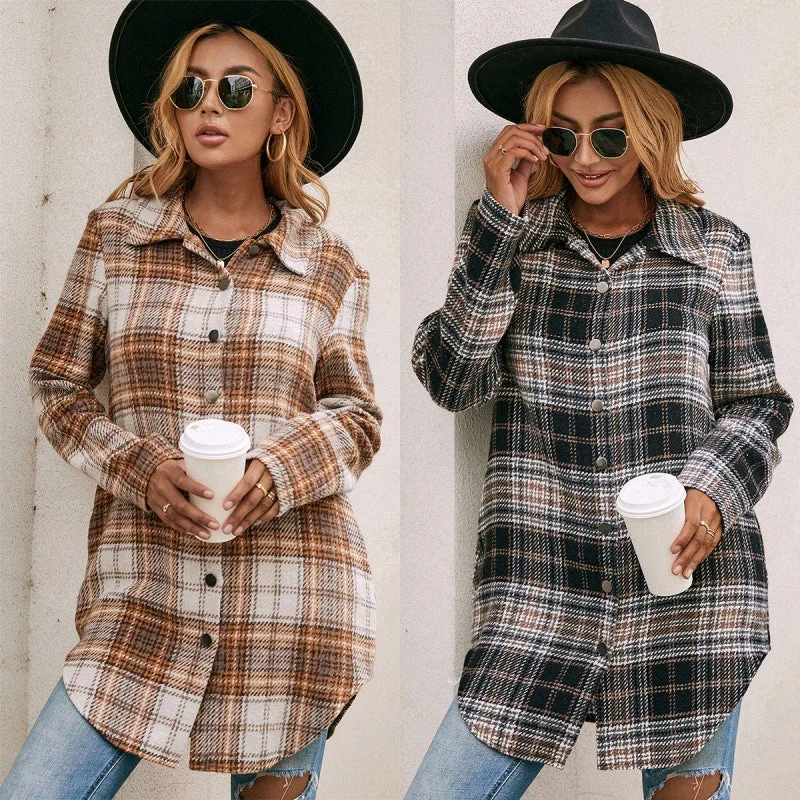 Women's Loose Casual Plush Plaid Shirt Jacket Faux Fur Jacket Real Fur Jacket Shearling Jacket