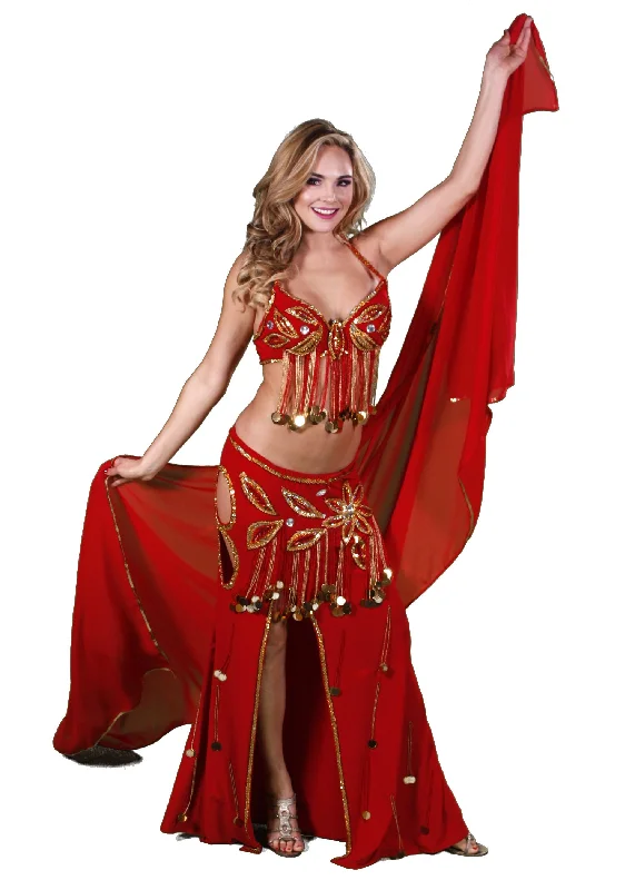 Belly Dance Professional Top, Skirt, Veil & Gloves Costume Set corduroy skirt cozy