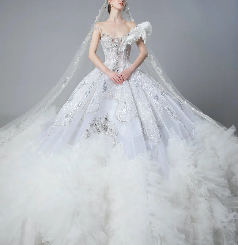 Ball Gown With Strapless Bodice And Ruffled Tulle Skirt lightweight skirt design