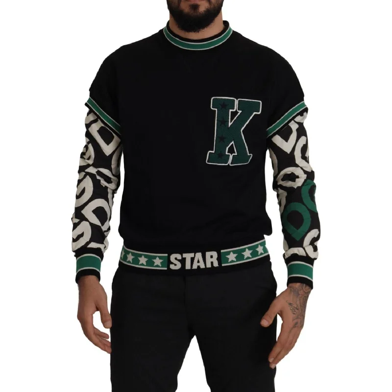 Dolce & Gabbana Regal Crewneck Pullover Sweater - Black & Green Deep Neck Pullover