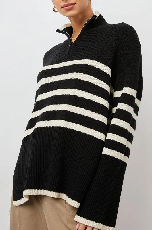 TESSA SWEATER - ONYX IVORY STRIPE Seamless Knitted Crochet
