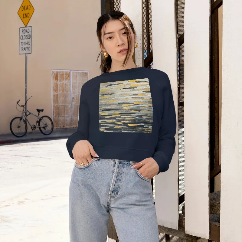 “Zebra Brushstrokes”   Women's Cropped Fleece Pullover Kimono Neck Pullover