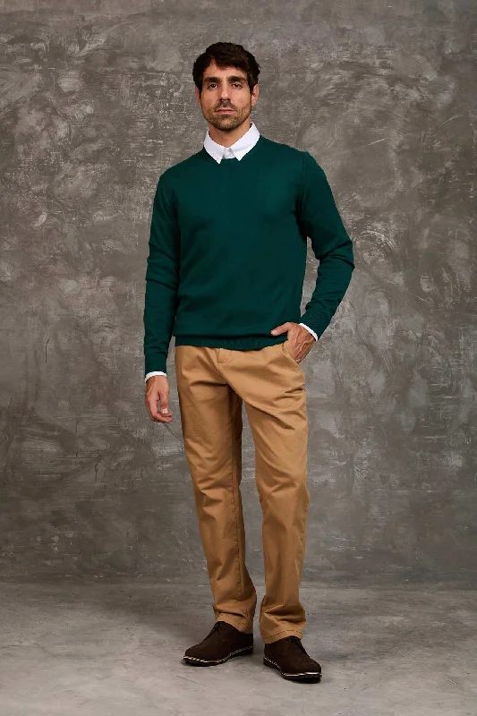 Men Regular Fit Pullover - Green Asymmetrical Neck Pullover