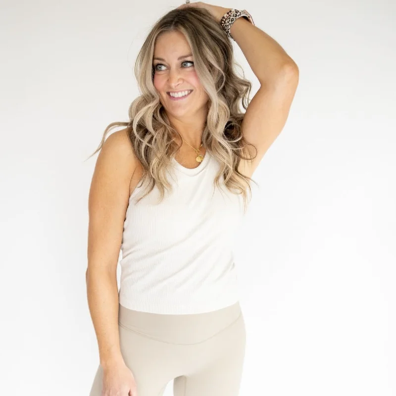 Restore Ribbed Comfort Tank w/ Built in Bra lace tank top