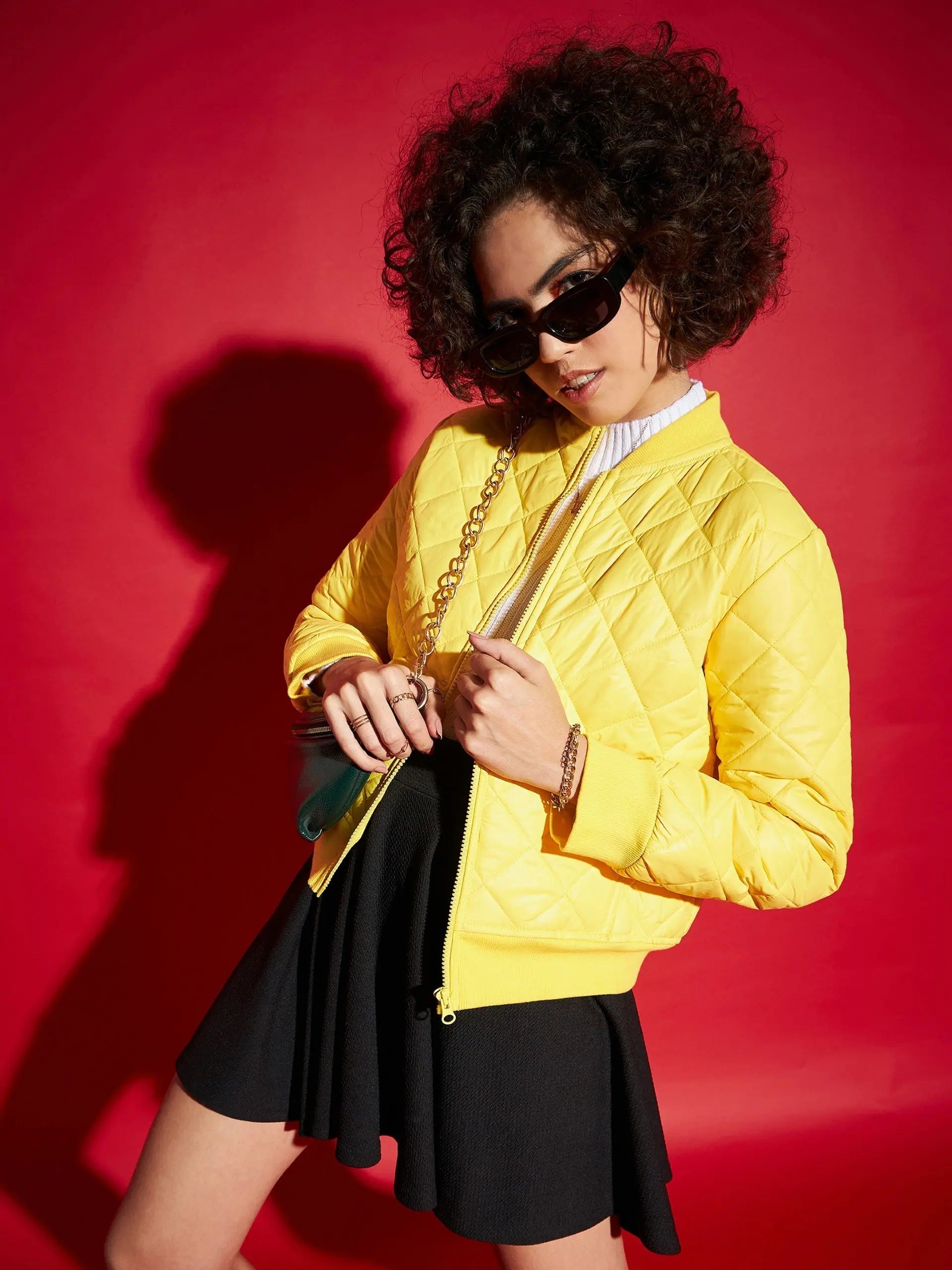 Women Solid Standard Yellow Full Sleeve Jacket Elasticated Jacket Padded Jacket Insulated Jacket