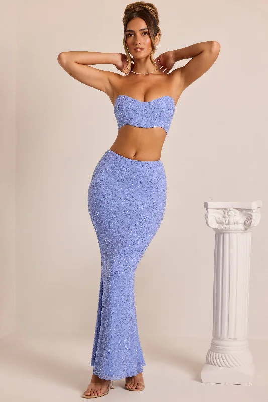 Embellished Mid-Rise Maxi Skirt in Powder Blue leather skirt refined