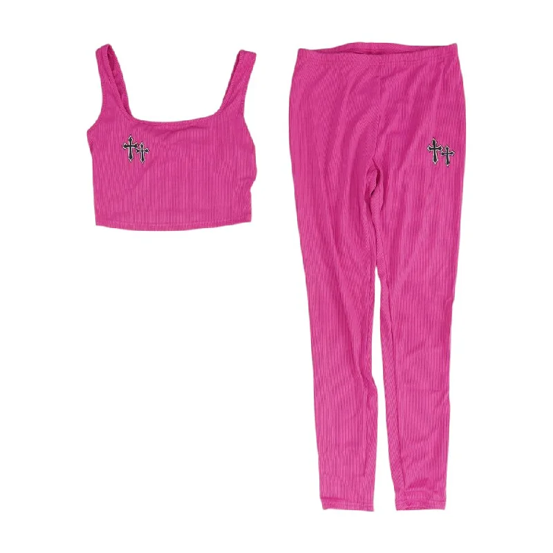 Pink Solid Cropped Tank and legging Set relaxed fit tank