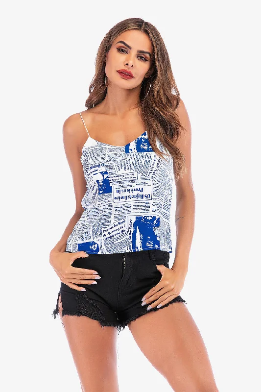 Newspaper Print Camisole Tank Tops flirty tank top