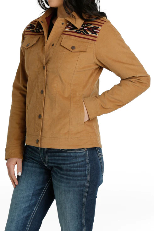 Women's Cinch Corduroy Trucker Jacket - Brown Striped Jacket Polka Dot Jacket Floral Jacket