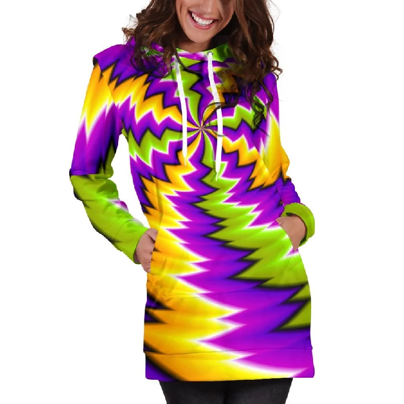 Dizzy Vortex Moving Optical Illusion Pullover Hoodie Dress