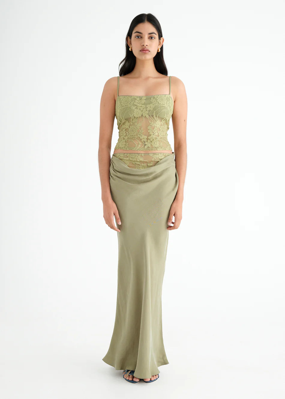Hire BENNI Miko SET Skirt and Cami Top in Pear Green cashmere skirt rich