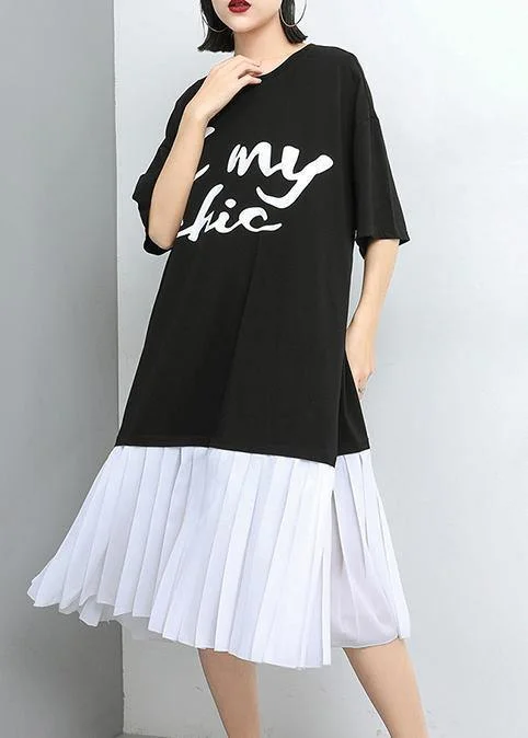 Women white cotton Tunics Stitches Women Spliced Pullover  Fashion Dress Honey Neck Pullover