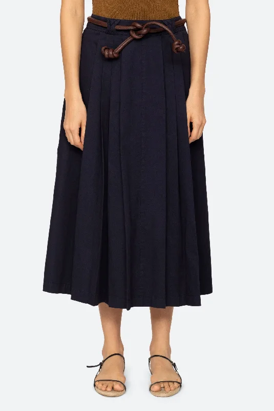 Samaka Navy Skirt w Belt wool skirt sturdy
