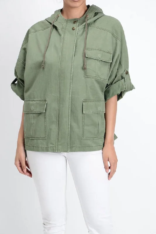 Women's Military Hoodie Jacket Mesh Jacket Canvas Jacket Denim Jacket