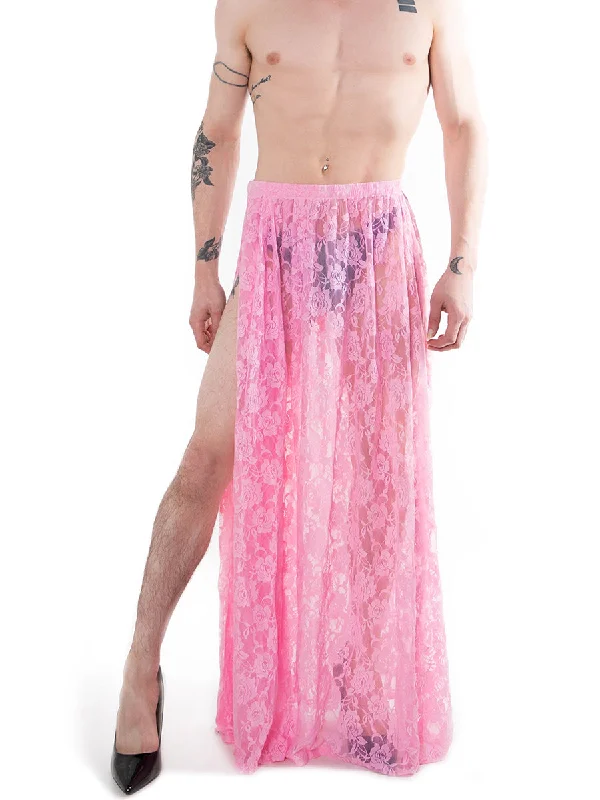 Pink Lace Maxi Skirt - Pre-Order Item pleated skirt texture