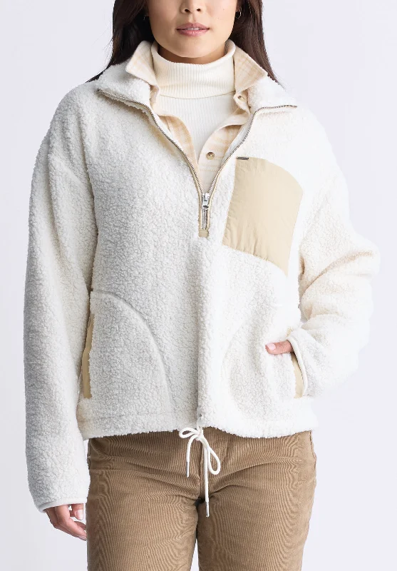 Sena Women's Sherpa Jacket with Chest Pocket, Egret White - JK0036F Knit Jacket Woven Jacket Fleece Jacket