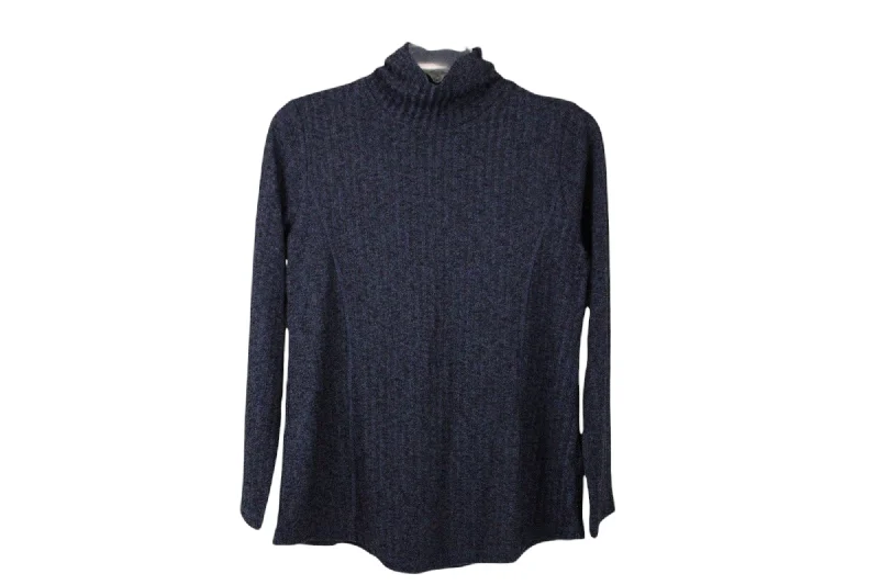 Susan Graver Weekend Blue Ribbed Sweater | M Satin Blend Silk Blend Wool Blend
