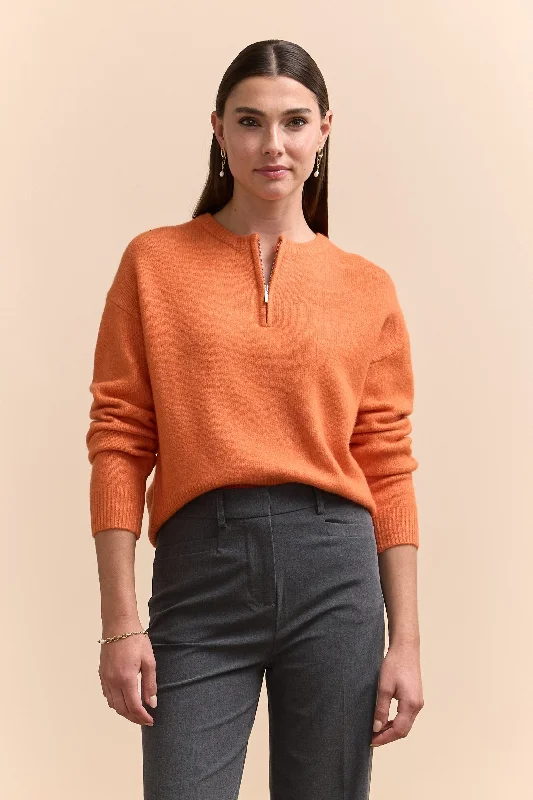 Crew neck sweater with front zipper Glossy Satin Silk