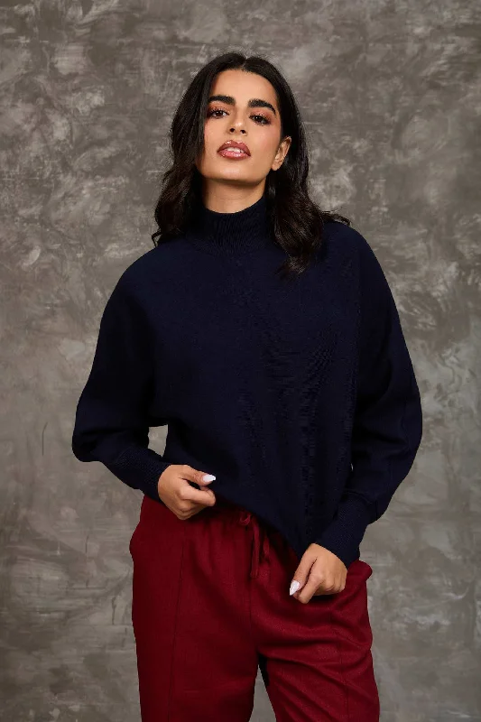 Women Regular Fit Pullover - Navy Dark Blue Seamless Knit Pullover