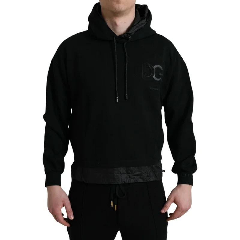 Dolce & Gabbana Elegant Black Hooded Pullover Sweater Slim Sleeve Pullover