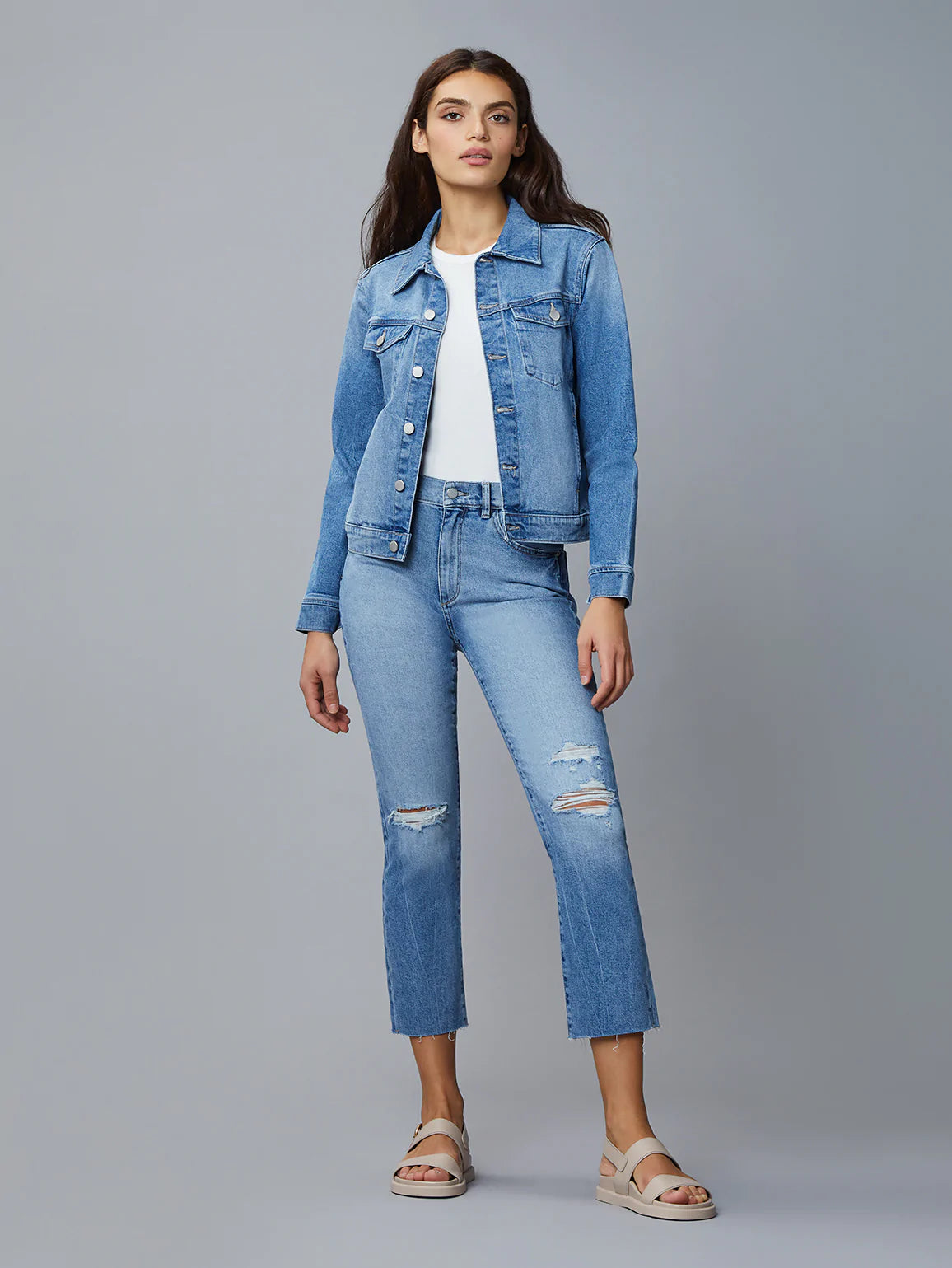 Vika Jacket Classic Denim Droplet - DL1961 Stand-Up Collar Roll-Neck Collar Turtle Neck