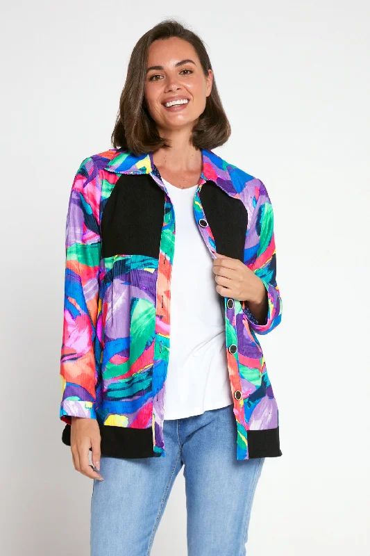 Phoenix Corduroy Jacket - Rainbow Swirl Welt Pockets Slit Pockets Flap Pockets