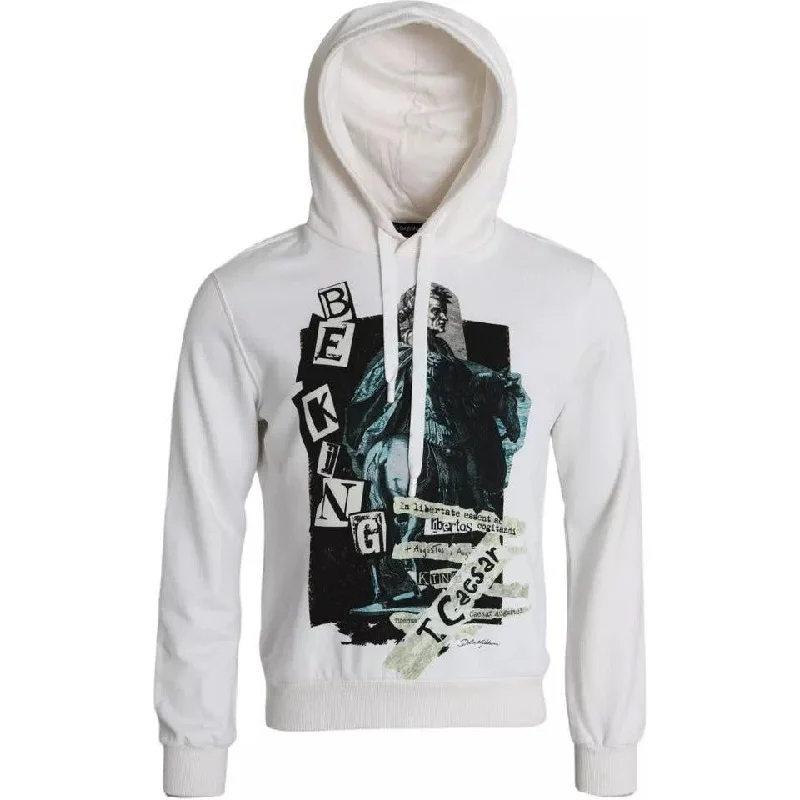 Dolce & Gabbana White Caesar Cotton Hooded Pullover Sweater Saggy Sleeve Comfort
