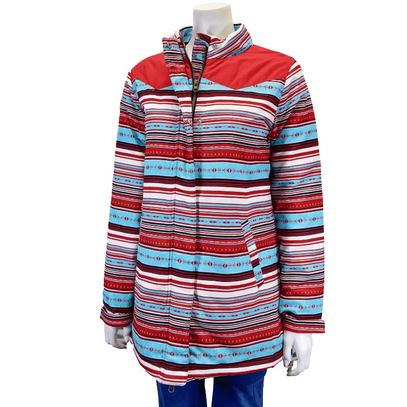 Womens Cowgirl Hardware Playa Serape Turquoise Nylon Jacket Belted Jacket Elasticated Jacket Padded Jacket
