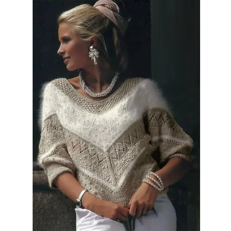 Fashion Casual Women's Striped Stitching V-neck Sweater Cashmere Blend Cotton Blend Poly Blend