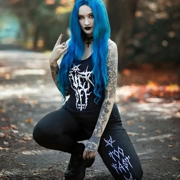 FŮCK OFF BLACK METAL LOGO RACERBACK TANK glitter tank top