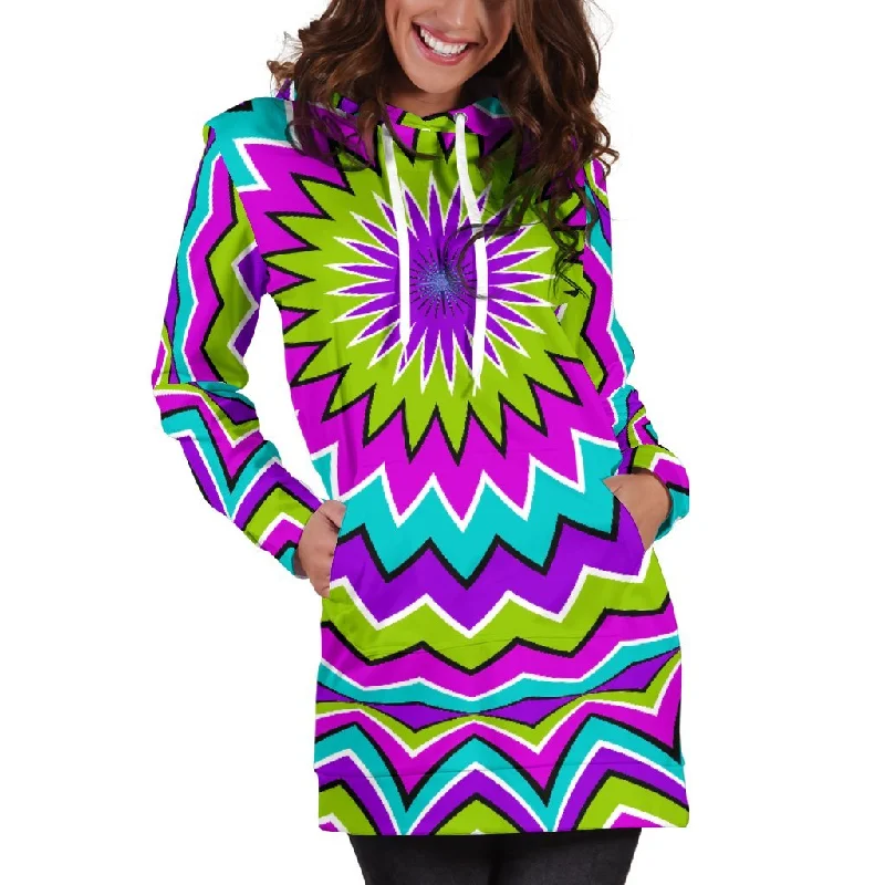 Dizzy Circle Moving Optical Illusion Pullover Hoodie Dress