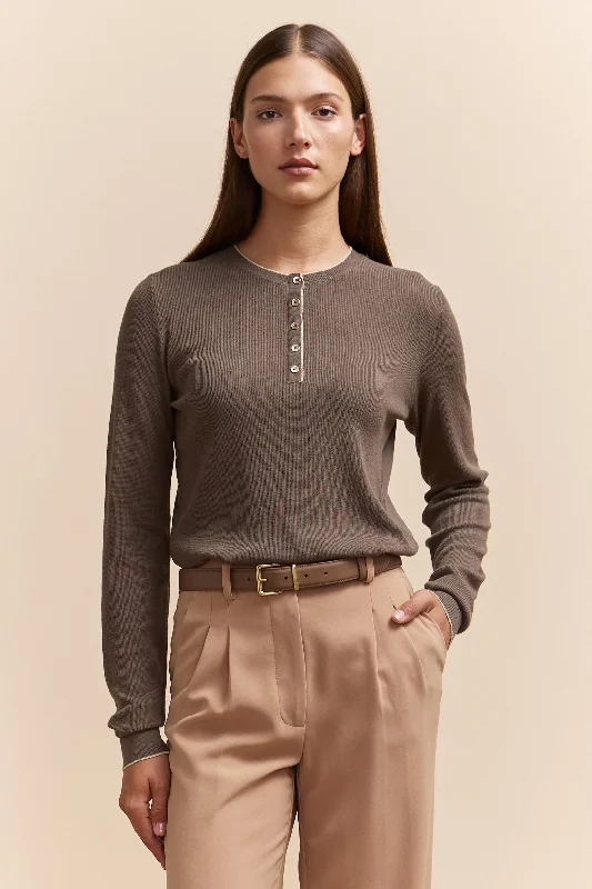 Henley collar sweater with lurex detail Striped Floral Plaid