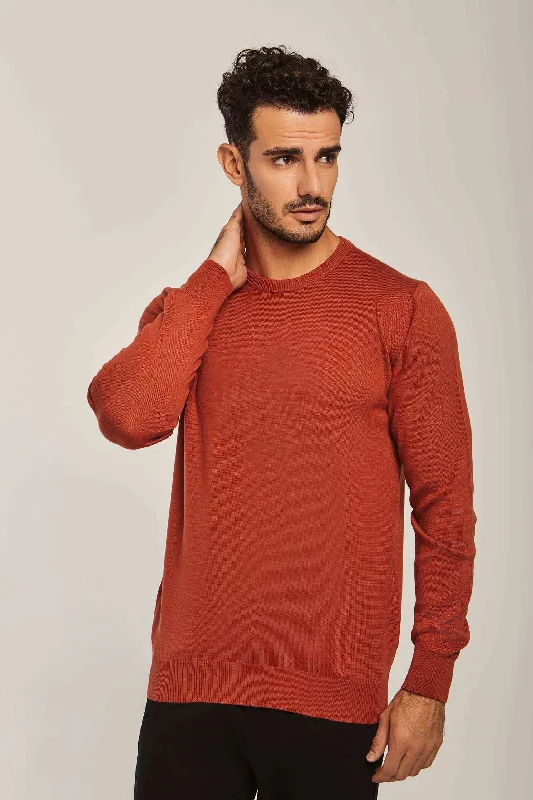 Men Regular Fit Pullover - Brick Red Sabrina Neck Pullover